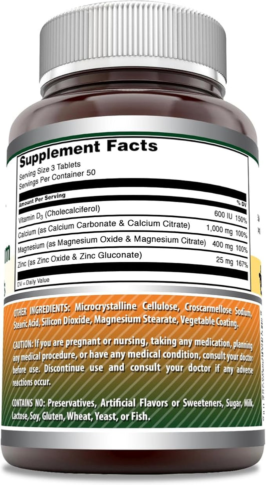 Amazing Formulas Calcium Magnesium Zinc + D3 Supplement 150 Tablets