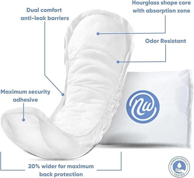 Incontinence Pads for Women, Skin-Safe Design, 12 in, 30 Count, 3 Packs, 90 Total