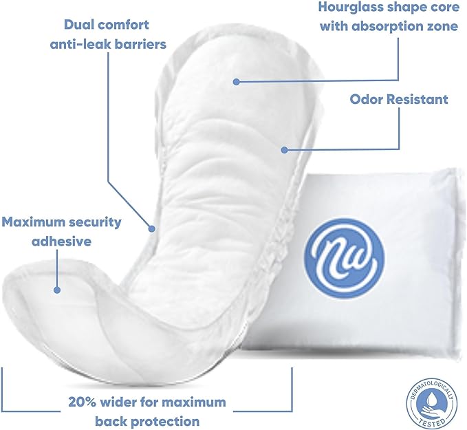 Incontinence Pads for Women, Skin-Safe Design, 13.75 in, 30 Count, 3 Packs, 90 Total
