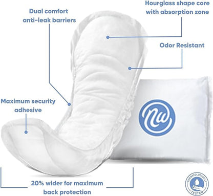 Incontinence Pads for Women, Skin-Safe Design, 13.75 in, 30 Count, 3 Packs, 90 Total