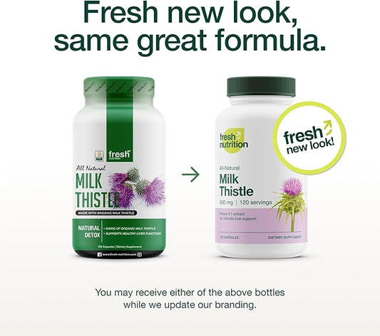 Fresh Nutrition Organic Milk Thistle Supplement 2000mg Potent 4 Month 4:1 - 120 Capsules