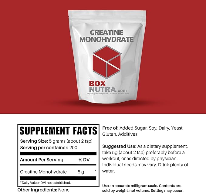 BoxNutra Creatine Monohydrate Powder - Creatine Powder for Men and Women Increases Muscle Gain - Unflavored Creatine Dissolves Well in Shakes, Smoothies, and More, 200 Servings