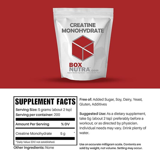 BoxNutra Creatine Monohydrate Powder - Creatine Powder for Men and Women Increases Muscle Gain - Unflavored Creatine Dissolves Well in Shakes, Smoothies, and More, 200 Servings