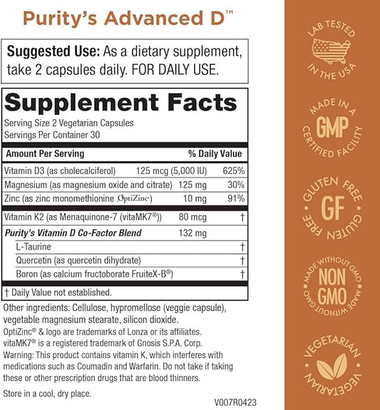 Purity Products Dr. Cannell's Advanced D D3 Super K2, Zinc, 60 Vegetarian