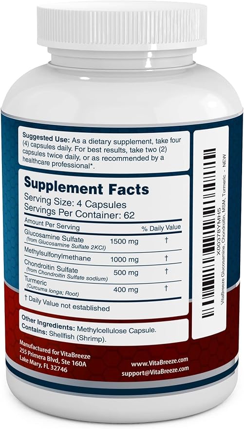 Glucosamine Chondroitin, MSM & Turmeric Dietary Supplement 248 Capsules