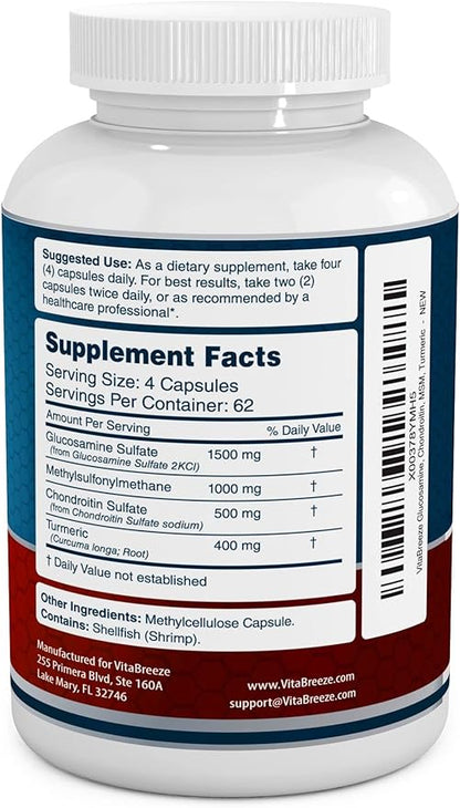Glucosamine Chondroitin, MSM & Turmeric Dietary Supplement 248 Capsules