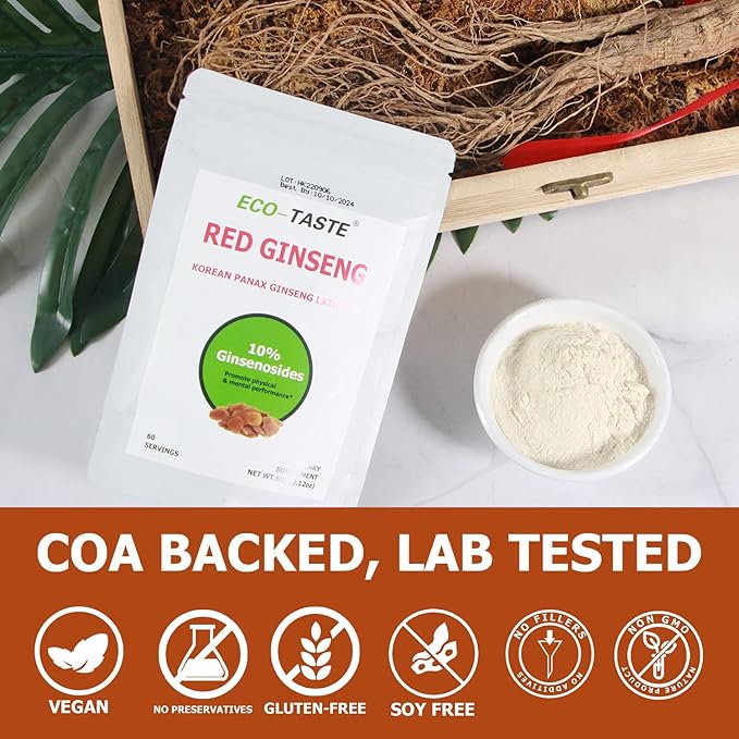 ECO-TASTE Ginseng Root Extract Powder-Korean Panax 10% Ginsenosides, 60g (60 (60 Servings)