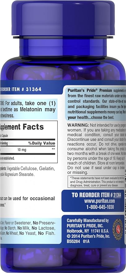 Puritan's Pride Rapid Release Melatonin 10Mg 120 Count,