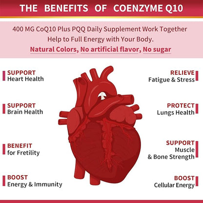 CoQ10-400mg-Softgels with PQQ, BioPerine & Omega-3, Q10(Ubiquinone) Supplement 120 Servings