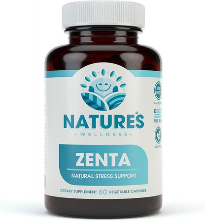 ZENTA - The Natural Relief Supplement to Help Calm Body and Mind | Positive Mood Enhancer - Increase Serotonin Levels with GAB, 5-HTP, Ashwagandha, Chamomile, DMAE | 60 ct