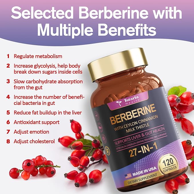 27-in-1 Berberine Supplement with Ceylon Cinnamon, 6000mg - 120 Caps