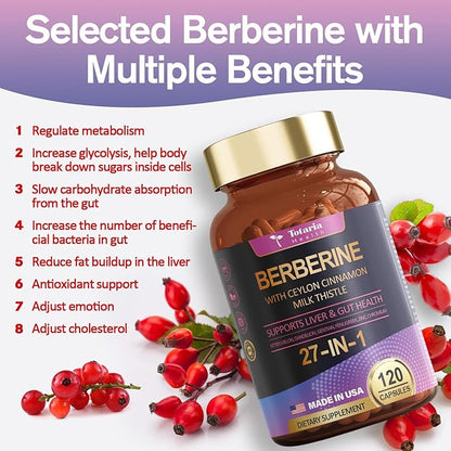 27-in-1 Berberine Supplement with Ceylon Cinnamon, 6000mg - 120 Caps