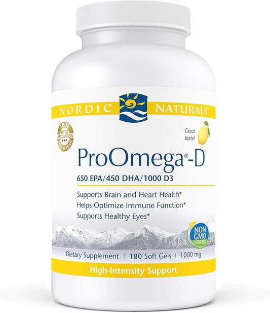 Nordic Naturals ProOmega-D, Lemon Flavor 180 Soft 1280 mg Omega-3 + 1000 IU D3 - 90 Servings