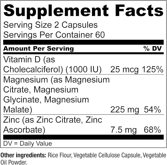Magnesium Zinc & Vitamin D3 120 Capsules (2-Pack)