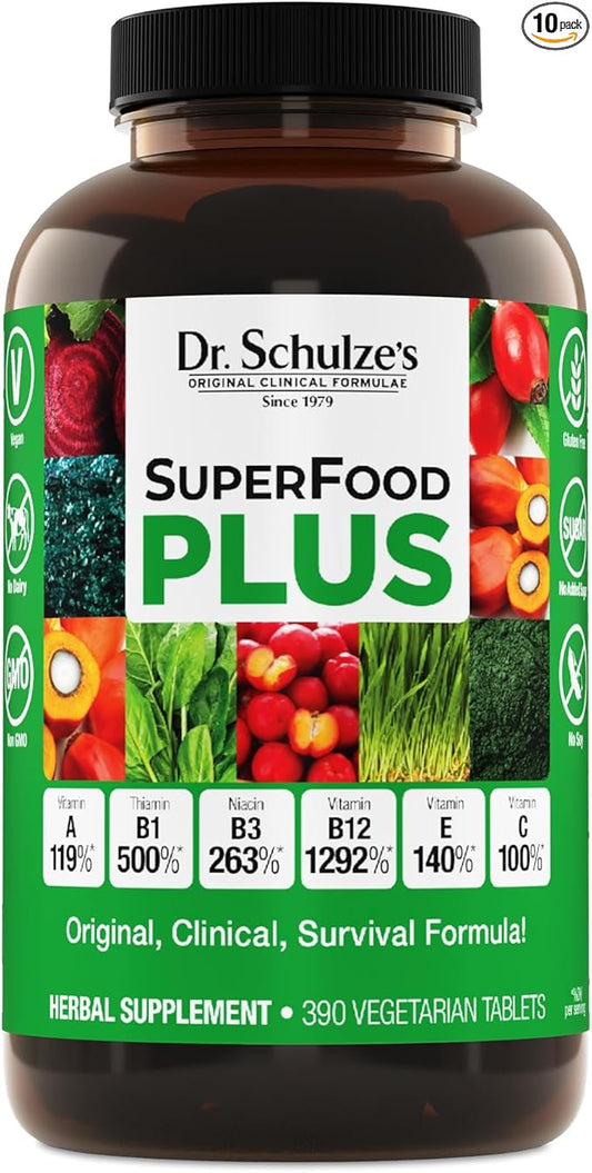 Dr. Schulze's SuperFood Plus | Vitamin & Mineral Herbal Concentrate | Daily Nutrition & Increased Energy | Gluten-Free & Non-GMO | Vegan | 390 Tabs | Packaging May Vary