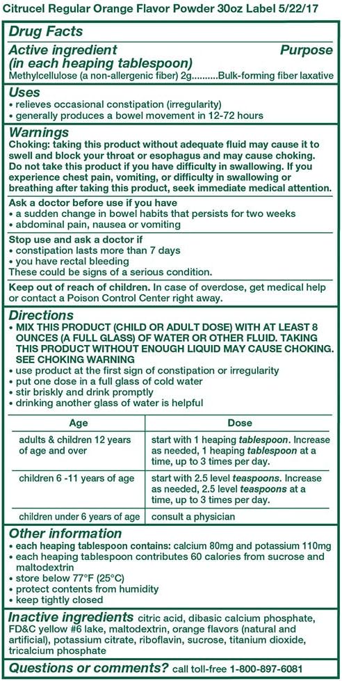 Citrucel Fiber Powder for Occasional Constipation 30 Ounces