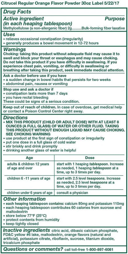 Citrucel Fiber Powder for Occasional Constipation 30 Ounces