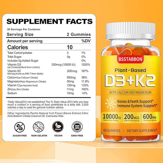 Vitamin D3 & K2 Vitamin D3, 250 mcg K2, 200 200 mcg (60 Count)