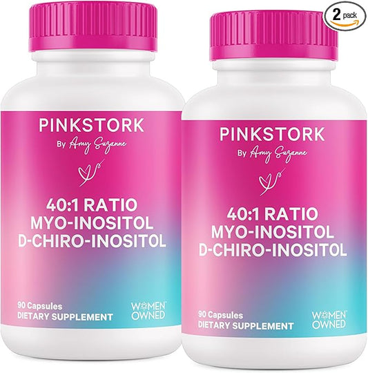 Pink Stork Myo-Inositol & D-Chiro Inositol Supplement - Hormonal Balance for Women - Ovarian Support - 40:1 Ratio - Fertility Supplements for Women - 180 Capsules, 2 Month Supply
