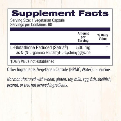 Healthy Origins L-Glutathione (Setria) Reduced, 500 mg 60 Veggie