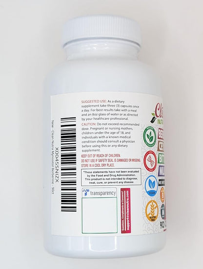 Clean Nutra Berberine Inositol Supplement with Ceylon Cinnamon, Bitter Melon, Gynema Sylvestre, Milk Thistle, Turmeric - 90 Vegan Vegetarian Capsules, Non-GMO, Gluten Free - Berberine for Women Men