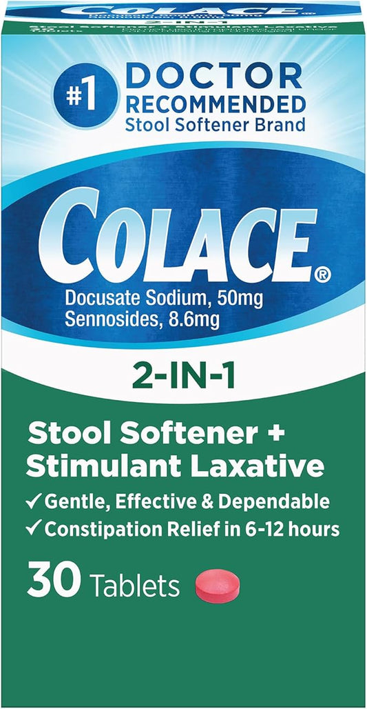 Colace 2-In-1 Stool Softener & Stimulant 6-12 Hours, 30 Count