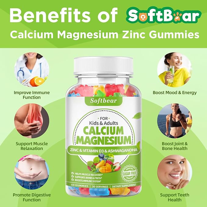 Calcium Magnesium Zinc Gummies for Women, 600 mg D3 for 120 Gummies