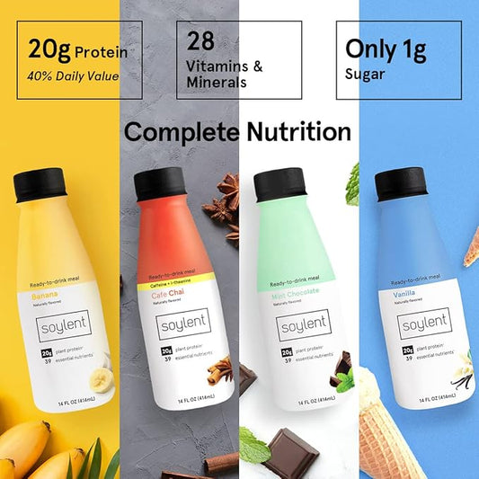 Soylent Meal Replacement Shake, Seasonal Sampler 20g Complete 14oz, 12 12 Pack
