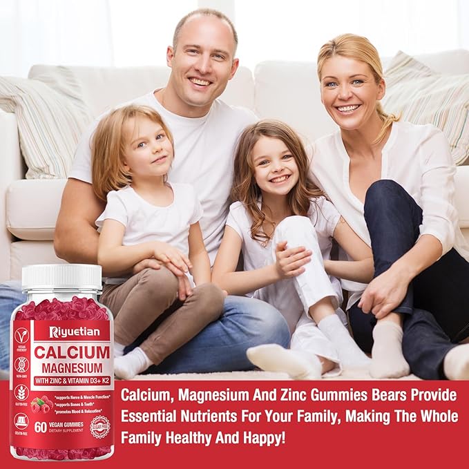 Calcium Magnesium Zinc Gummies with Vitamin D3 Supplement, 60 Count