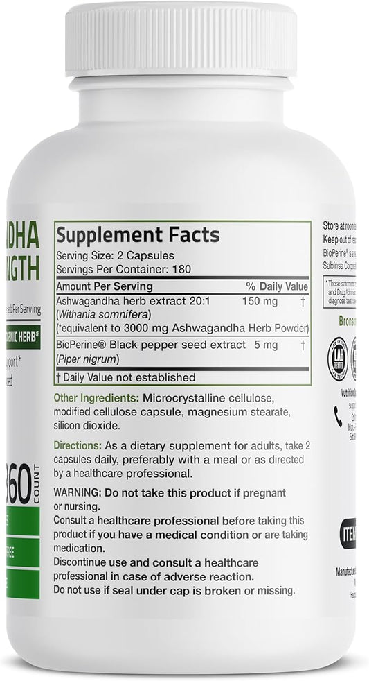 Bronson Ashwagandha Extra Strength Stress & 360 Vegetarian
