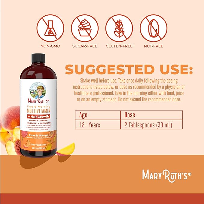 MaryRuth's Liquid Multivitamin + Lustriva® Hair Growth 10000mcg | 18+ | 30 Fl