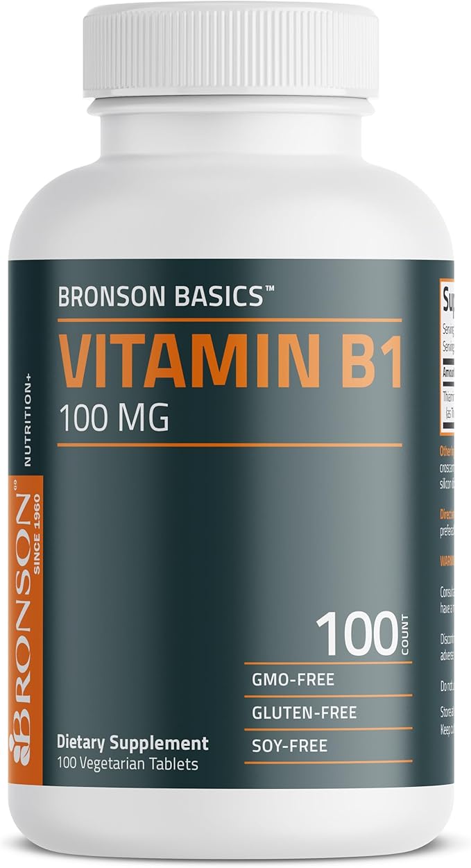 Bronson Vitamin B1 100 MG, Non-GMO, 100 Vegetarian Tablets