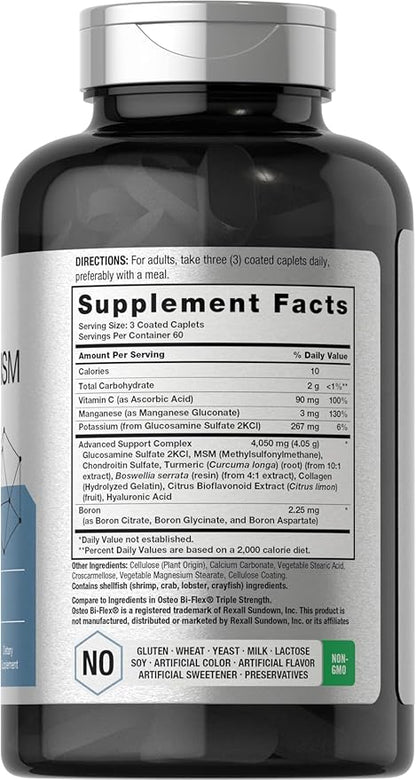 Horbäach Glucosamine Chondroitin with Turmeric & MSM | 4050 mg | 180 Caplets | Triple Strength Formula | Non-GMO, Gluten Free