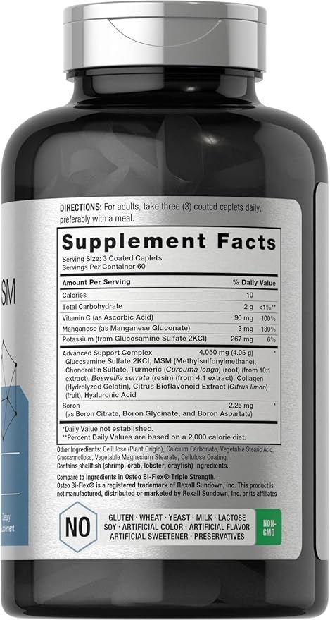 Horbäach Glucosamine Chondroitin with Turmeric & MSM | 4050 mg | 180 Caplets | Triple Strength Formula | Non-GMO, Gluten Free