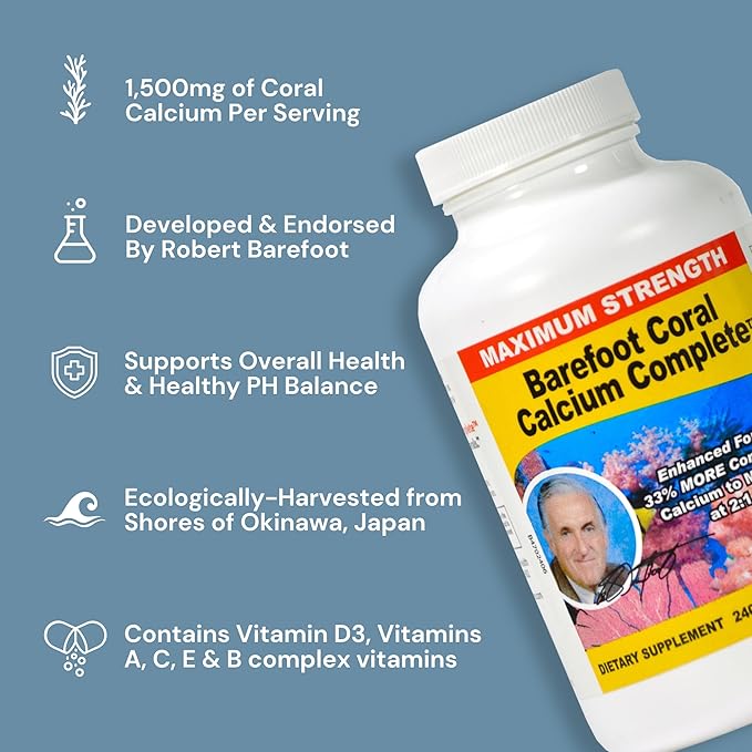 1500mg, 240 Capsules- Coral Calcium Supplement Developed by Bob Barefoot- Supports Overall Health & PH Levels- Contains Calcium, Magnesium, & Vitamins