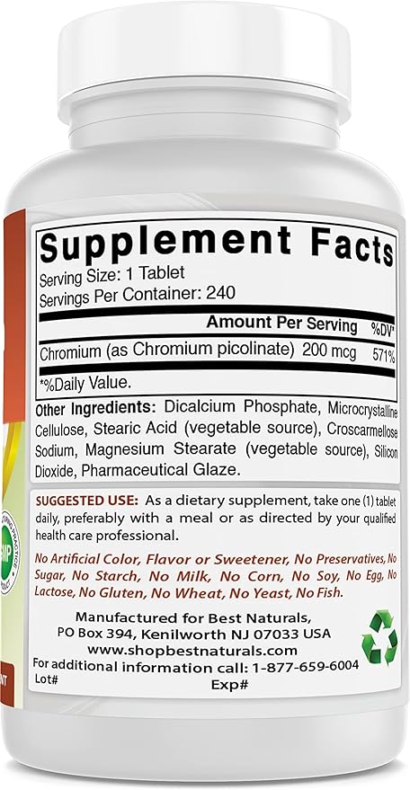 Best Naturals Chromium Picolinate 200 mcg 240 Tablets (240 Count (Pack of 3))