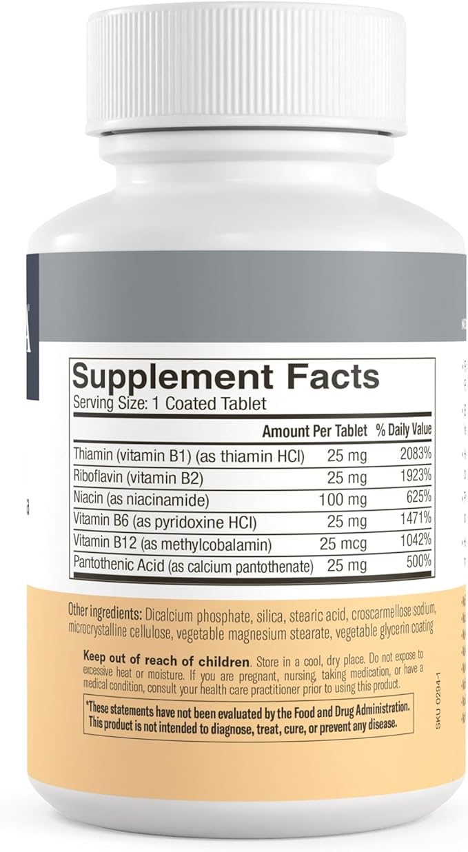 Freeda Vitamin B Complex No Folic No PABA - Super B Complex Kosher Vitamin Supplement with Vitamin B1 Vitamin B2 Vitamin B3 Vitamin B5 Vitamin B6 Vitamin B12 - Vit B Complex B for Women & Men (250 Ct)
