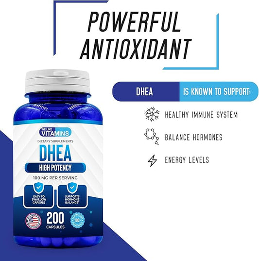 We Like Vitamins DHEA 100mg 200 Capsules 200 Day