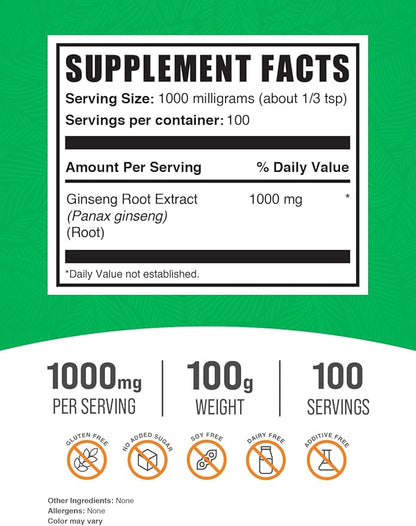 BulkSupplements.com Ginseng Root Extract Powder 1000mg per 100g (3.5 (3.5 oz) 1)