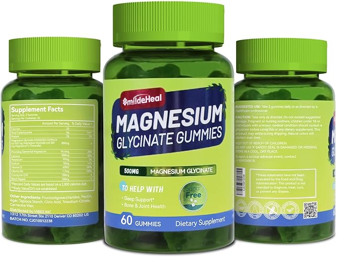 Magnesium Glycinate Gummies 500mg with L-Threonate 300mg B6, CoQ10 CoQ10 - 120 Gummies