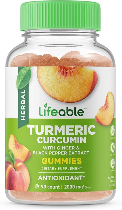Lifeable Turmeric Curcumin with Ginger & 2000mg – 90 Gummies