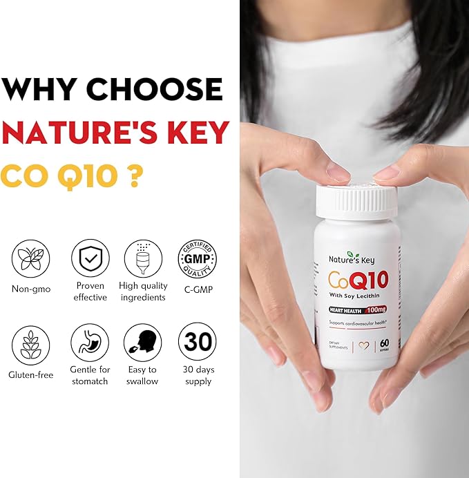 Nature's Key CoQ10 200mg Softgels 3X Better Q10 for 50mg Soy 1 Month Supply(60 Counts)