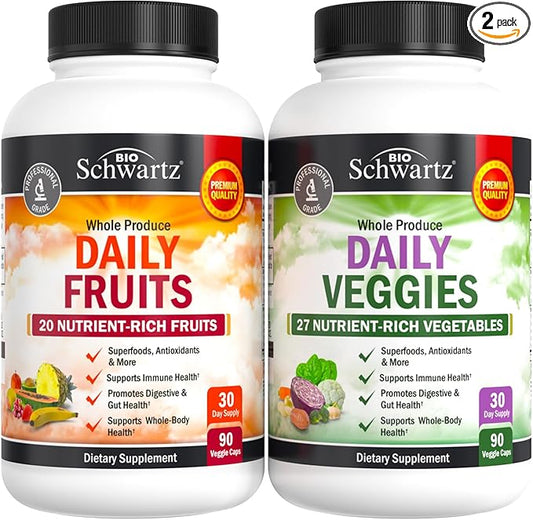 Daily Fruits and Vegetables Supplement for Adults - Super Fruits and Veggies Capsules for Enhanced Energy Gut Health Immune Support & Overall Wellness with 47 Whole Food Fruits and Veggies (1 Month)