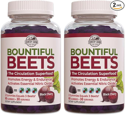 COUNTRY FARMS Bountiful Beets Gummies, Circulation Superfood, Promotes Energy and Endurance, Nitric Oxide Booster, 60 Servings, White, 120 Count, 2 Pack