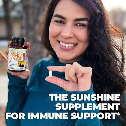 Vitamin D3, K2 Calcium Supplement with BioPerine for Immune & Bone Health - Vitamin D 5000 IU + Vitamin K2 as MK7 + Calcium. 4 in 1 Support: Strong Bones & Teeth Plus Joint & Heart Health. 60 Capsules