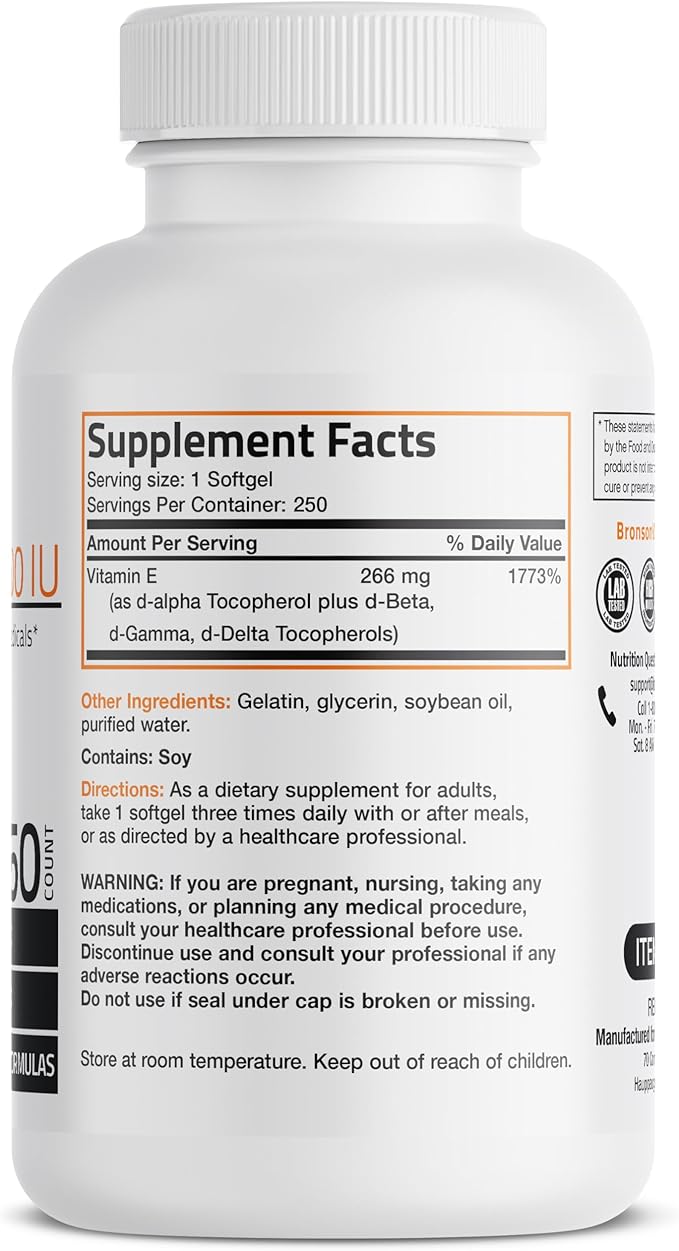 Bronson Natural Vitamin E Complex 400 250 Softgels