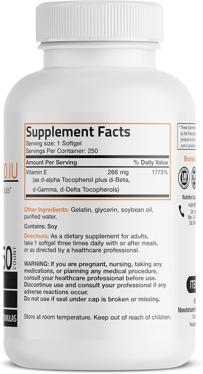 Bronson Natural Vitamin E Complex 400 250 Softgels