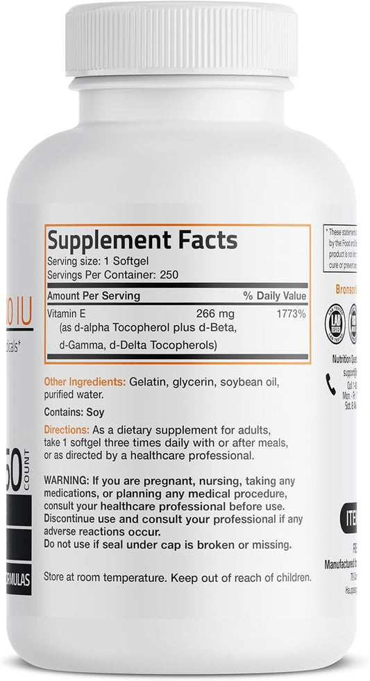 Bronson Natural Vitamin E Complex 400 250 Softgels