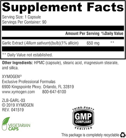 XYMOGEN GarliX - Ultra-Concentrated Garlic Supplement (90 Capsules)