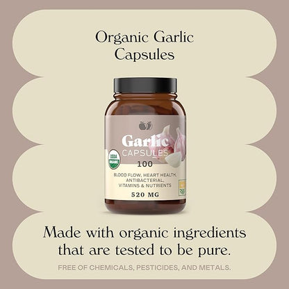 Complete Natural Products Organic Garlic Capsules 520mg Capsules 100 Count